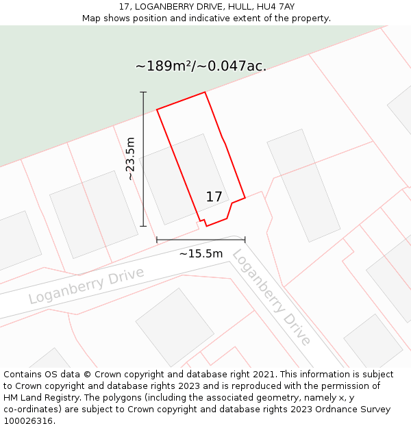 17, LOGANBERRY DRIVE, HULL, HU4 7AY: Plot and title map