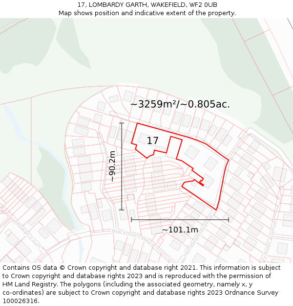 17, LOMBARDY GARTH, WAKEFIELD, WF2 0UB: Plot and title map