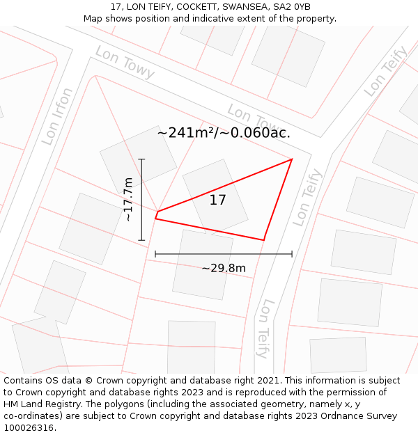 17, LON TEIFY, COCKETT, SWANSEA, SA2 0YB: Plot and title map