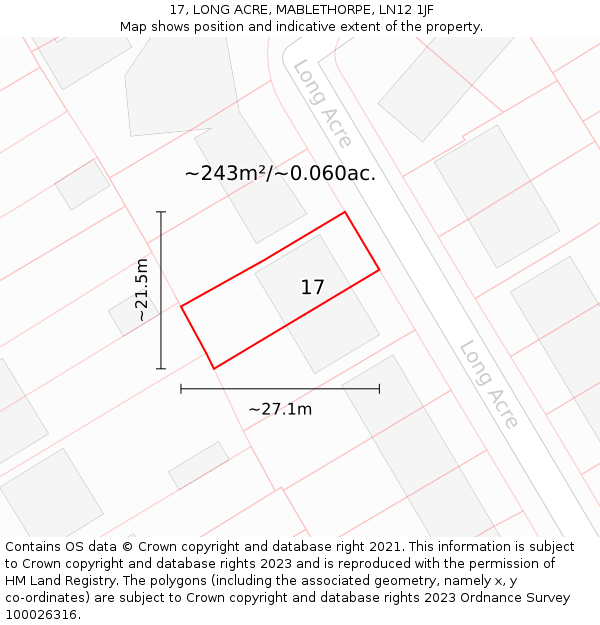 17, LONG ACRE, MABLETHORPE, LN12 1JF: Plot and title map