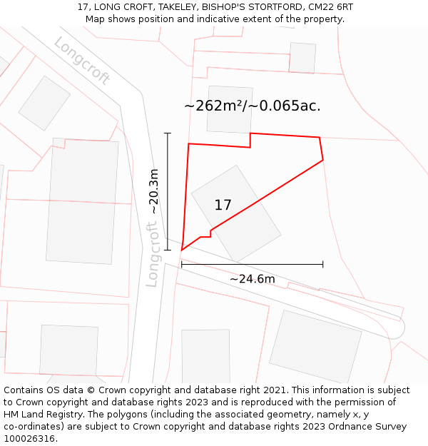 17, LONG CROFT, TAKELEY, BISHOP'S STORTFORD, CM22 6RT: Plot and title map