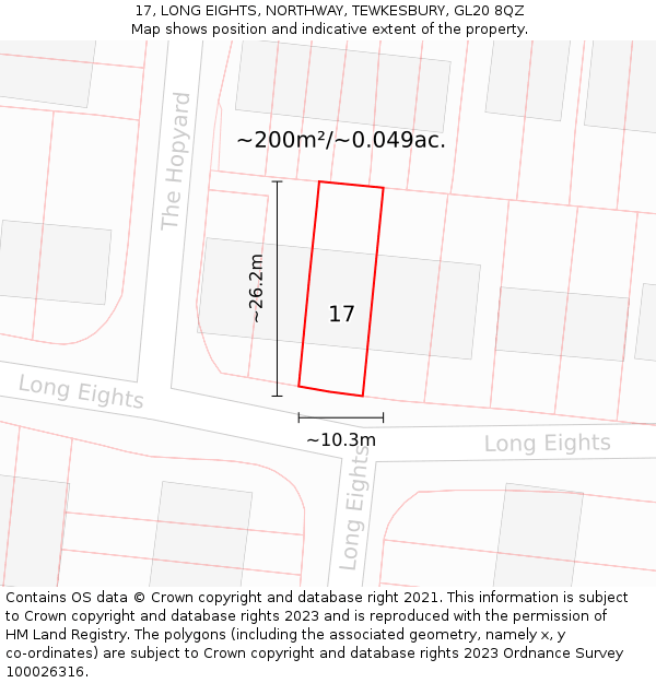 17, LONG EIGHTS, NORTHWAY, TEWKESBURY, GL20 8QZ: Plot and title map