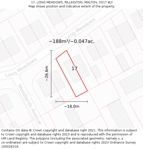 17, LONG MEADOWS, RILLINGTON, MALTON, YO17 8LY: Plot and title map