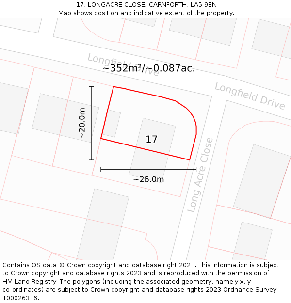 17, LONGACRE CLOSE, CARNFORTH, LA5 9EN: Plot and title map