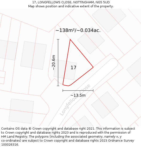 17, LONGFELLOWS CLOSE, NOTTINGHAM, NG5 5UD: Plot and title map