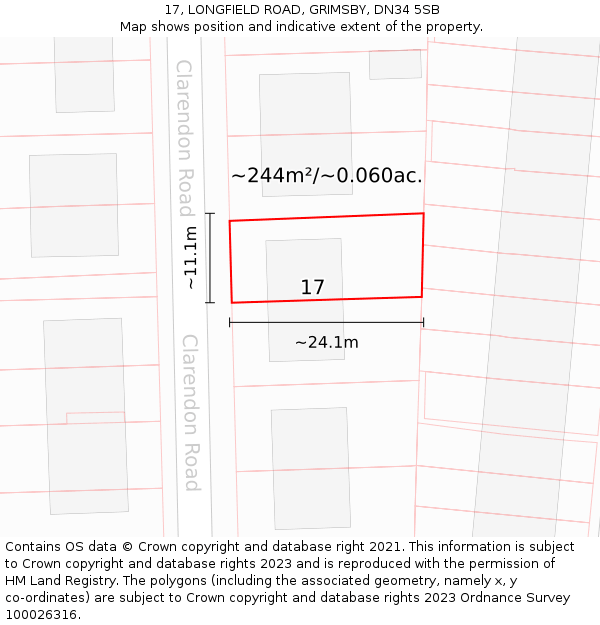 17, LONGFIELD ROAD, GRIMSBY, DN34 5SB: Plot and title map