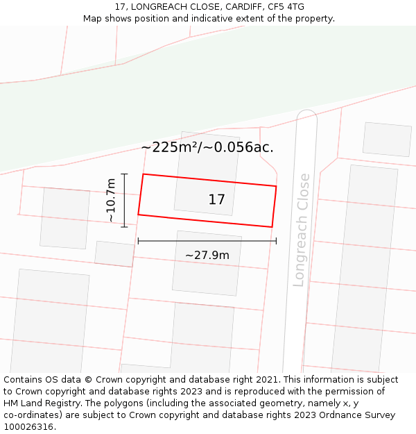 17, LONGREACH CLOSE, CARDIFF, CF5 4TG: Plot and title map