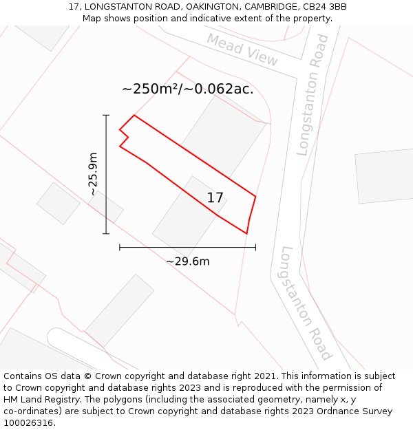 17, LONGSTANTON ROAD, OAKINGTON, CAMBRIDGE, CB24 3BB: Plot and title map