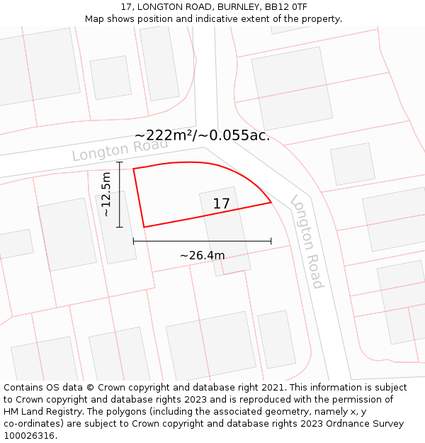 17, LONGTON ROAD, BURNLEY, BB12 0TF: Plot and title map