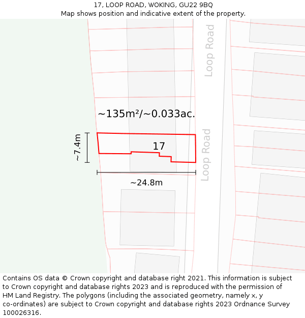 17, LOOP ROAD, WOKING, GU22 9BQ: Plot and title map