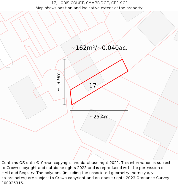 17, LORIS COURT, CAMBRIDGE, CB1 9GF: Plot and title map