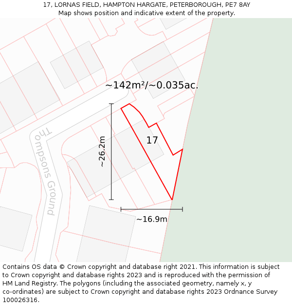 17, LORNAS FIELD, HAMPTON HARGATE, PETERBOROUGH, PE7 8AY: Plot and title map