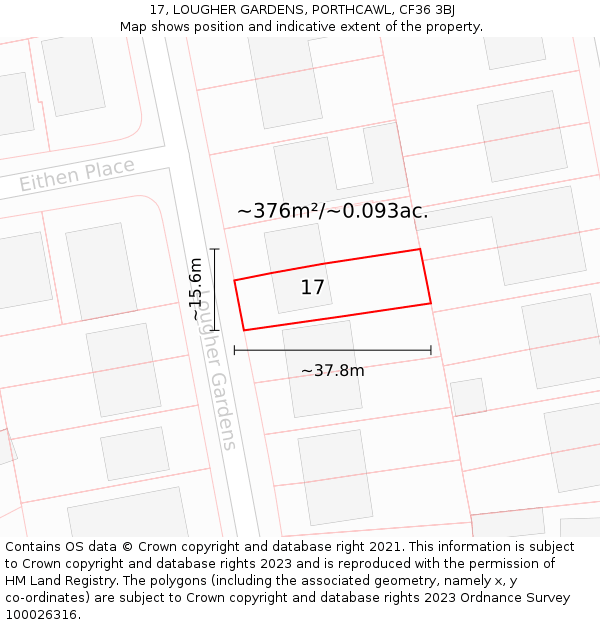 17, LOUGHER GARDENS, PORTHCAWL, CF36 3BJ: Plot and title map
