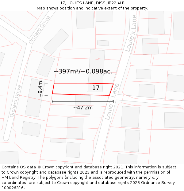 17, LOUIES LANE, DISS, IP22 4LR: Plot and title map