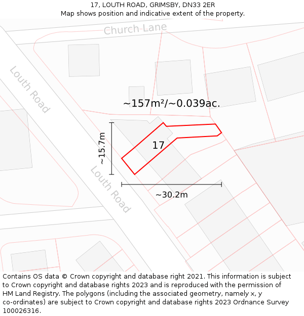 17, LOUTH ROAD, GRIMSBY, DN33 2ER: Plot and title map