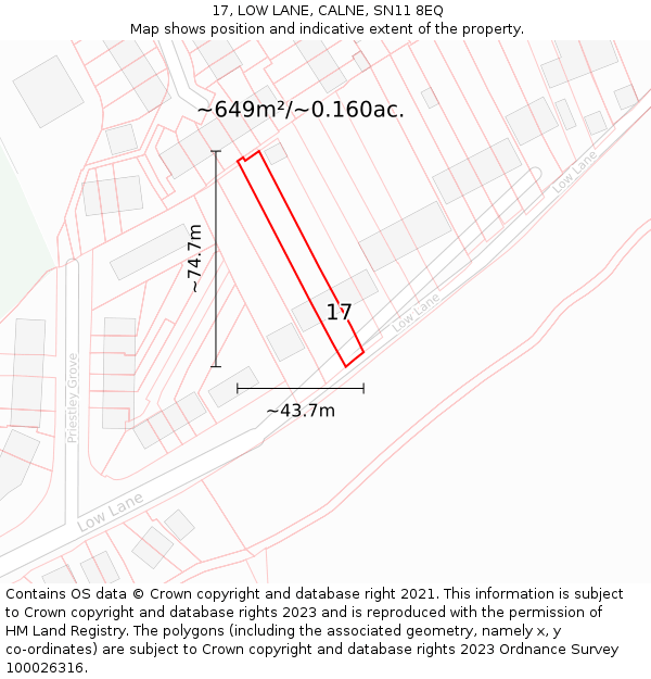 17, LOW LANE, CALNE, SN11 8EQ: Plot and title map