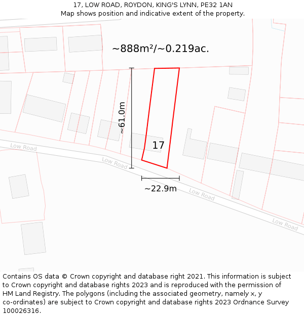 17, LOW ROAD, ROYDON, KING'S LYNN, PE32 1AN: Plot and title map