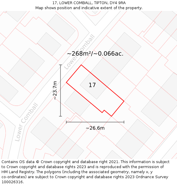 17, LOWER COMBALL, TIPTON, DY4 9RA: Plot and title map