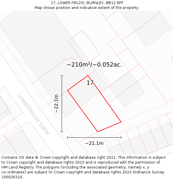 17, LOWER FIELDS, BURNLEY, BB12 6PF: Plot and title map