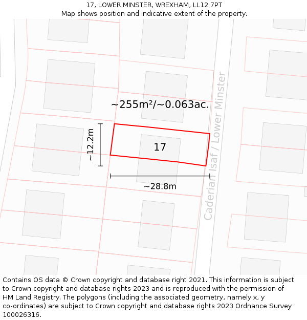 17, LOWER MINSTER, WREXHAM, LL12 7PT: Plot and title map