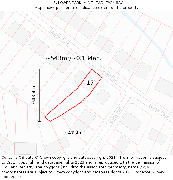 17, LOWER PARK, MINEHEAD, TA24 8AY: Plot and title map
