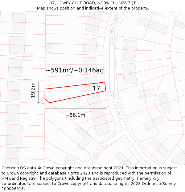 17, LOWRY COLE ROAD, NORWICH, NR6 7QT: Plot and title map
