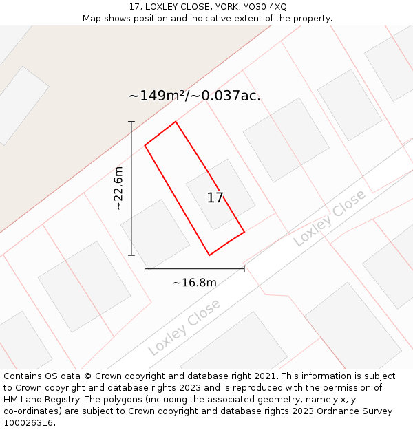 17, LOXLEY CLOSE, YORK, YO30 4XQ: Plot and title map