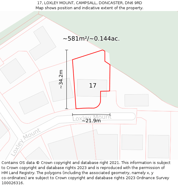 17, LOXLEY MOUNT, CAMPSALL, DONCASTER, DN6 9RD: Plot and title map