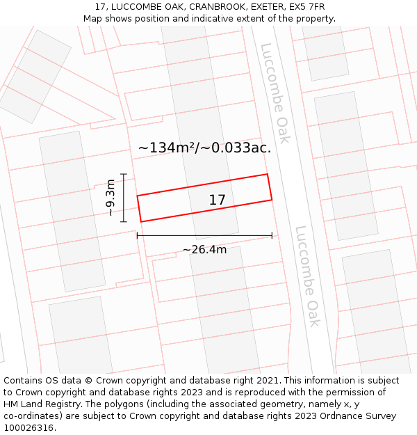 17, LUCCOMBE OAK, CRANBROOK, EXETER, EX5 7FR: Plot and title map