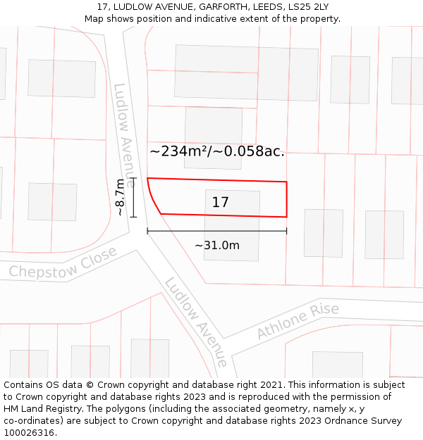 17, LUDLOW AVENUE, GARFORTH, LEEDS, LS25 2LY: Plot and title map