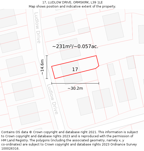 17, LUDLOW DRIVE, ORMSKIRK, L39 1LE: Plot and title map