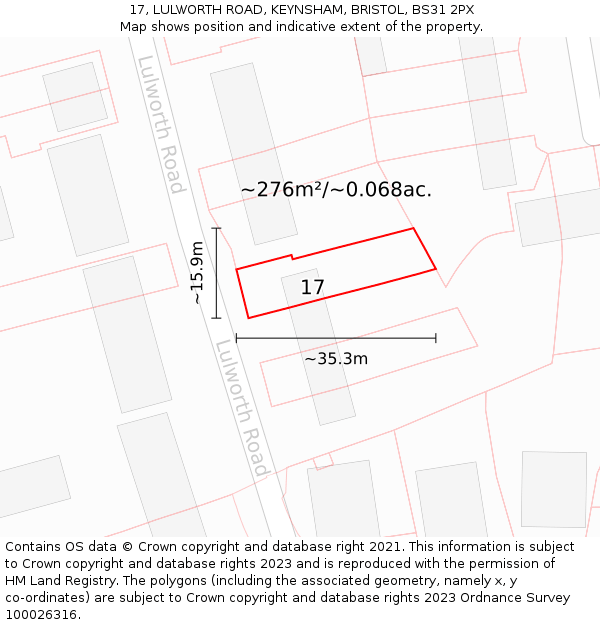 17, LULWORTH ROAD, KEYNSHAM, BRISTOL, BS31 2PX: Plot and title map