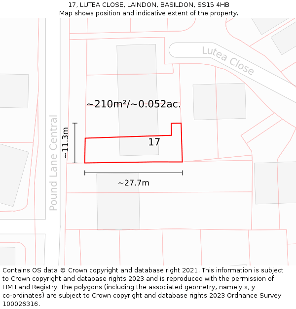 17, LUTEA CLOSE, LAINDON, BASILDON, SS15 4HB: Plot and title map
