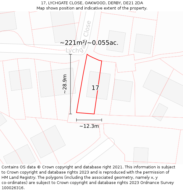 17, LYCHGATE CLOSE, OAKWOOD, DERBY, DE21 2DA: Plot and title map