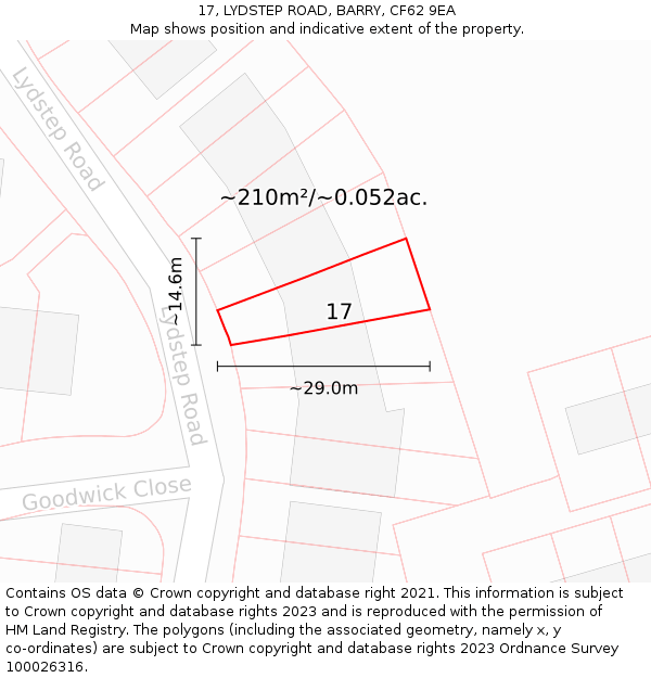 17, LYDSTEP ROAD, BARRY, CF62 9EA: Plot and title map