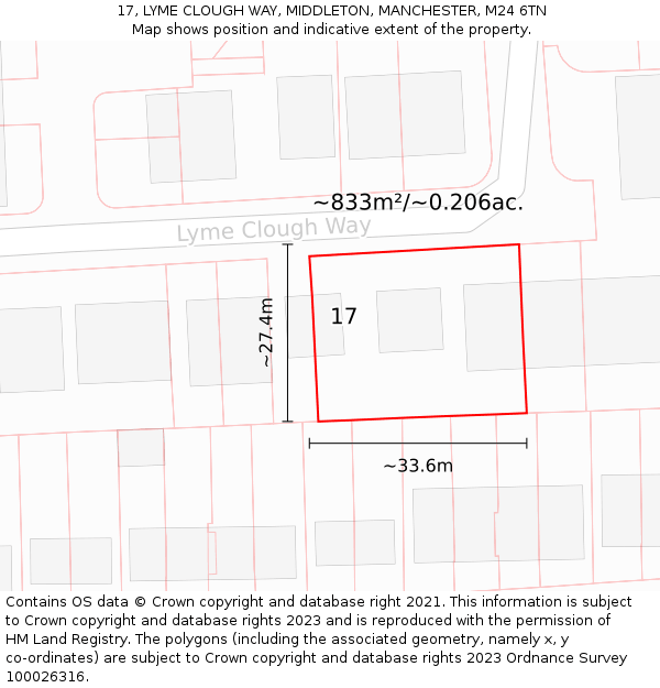 17, LYME CLOUGH WAY, MIDDLETON, MANCHESTER, M24 6TN: Plot and title map