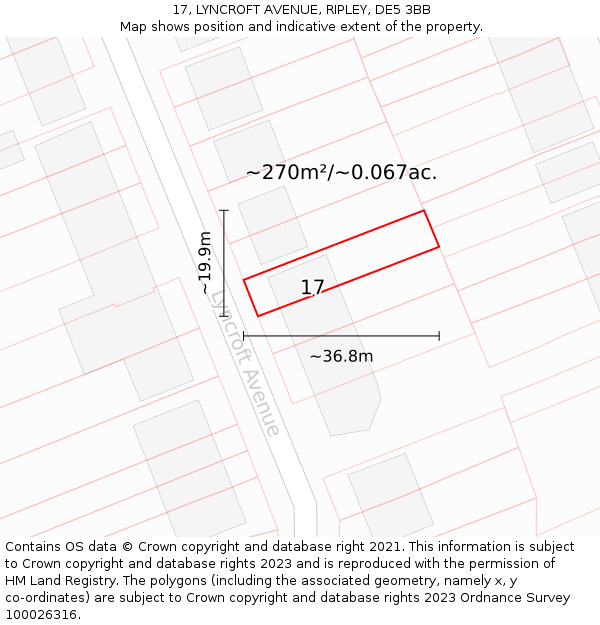 17, LYNCROFT AVENUE, RIPLEY, DE5 3BB: Plot and title map