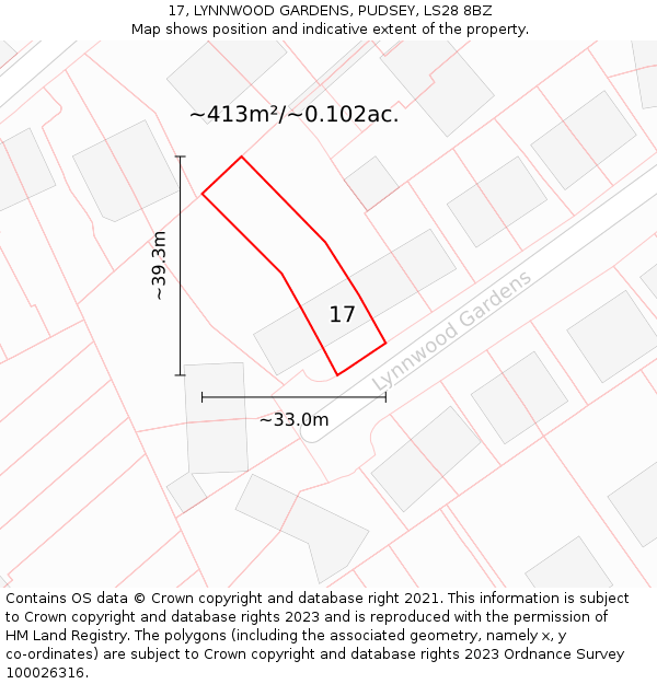 17, LYNNWOOD GARDENS, PUDSEY, LS28 8BZ: Plot and title map