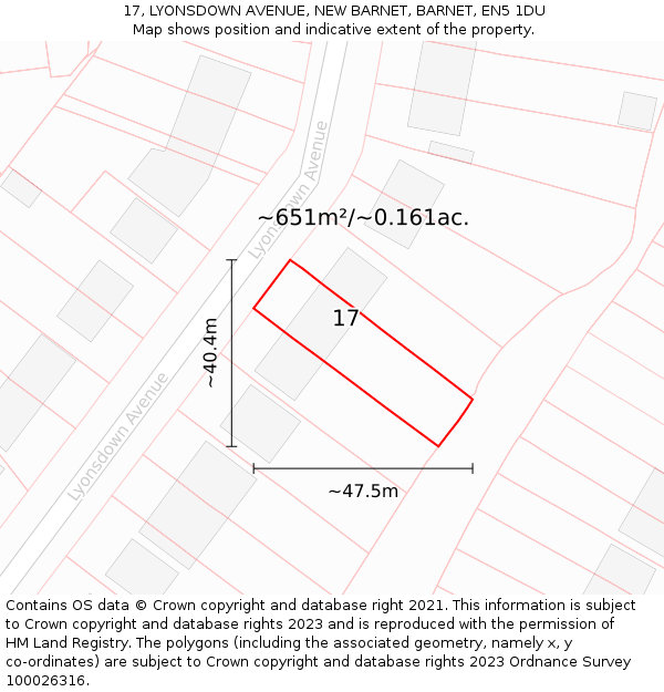 17, LYONSDOWN AVENUE, NEW BARNET, BARNET, EN5 1DU: Plot and title map