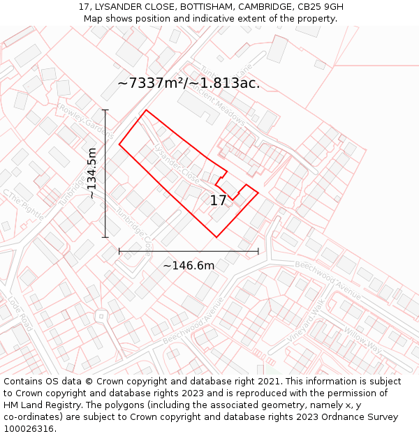 17, LYSANDER CLOSE, BOTTISHAM, CAMBRIDGE, CB25 9GH: Plot and title map