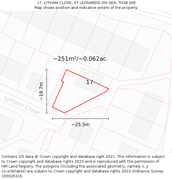 17, LYTHAM CLOSE, ST LEONARDS-ON-SEA, TN38 0XE: Plot and title map