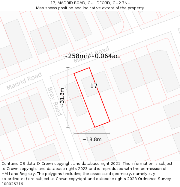 17, MADRID ROAD, GUILDFORD, GU2 7NU: Plot and title map