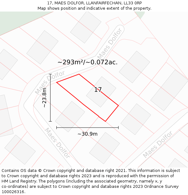 17, MAES DOLFOR, LLANFAIRFECHAN, LL33 0RP: Plot and title map