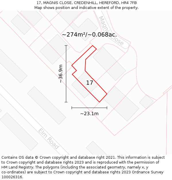 17, MAGNIS CLOSE, CREDENHILL, HEREFORD, HR4 7FB: Plot and title map