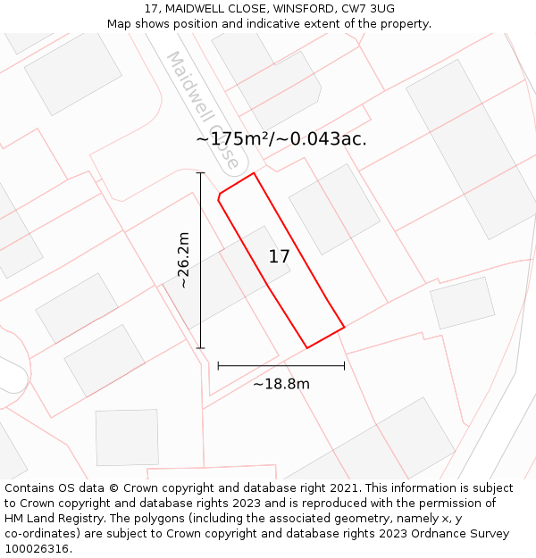 17, MAIDWELL CLOSE, WINSFORD, CW7 3UG: Plot and title map