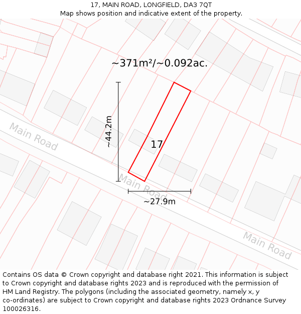 17, MAIN ROAD, LONGFIELD, DA3 7QT: Plot and title map