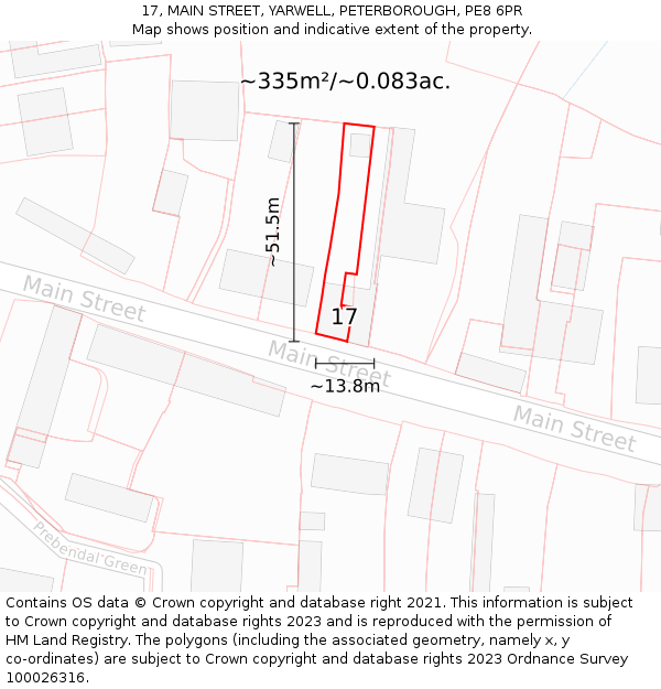 17, MAIN STREET, YARWELL, PETERBOROUGH, PE8 6PR: Plot and title map