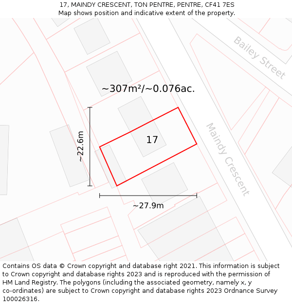 17, MAINDY CRESCENT, TON PENTRE, PENTRE, CF41 7ES: Plot and title map
