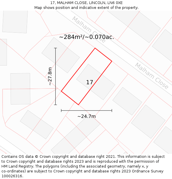 17, MALHAM CLOSE, LINCOLN, LN6 0XE: Plot and title map