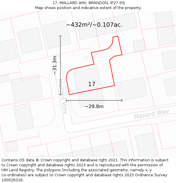 17, MALLARD WAY, BRANDON, IP27 0YJ: Plot and title map